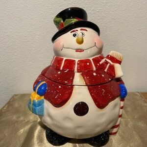 Jolly Snowman Cookie Jar - Red, White, and Black
